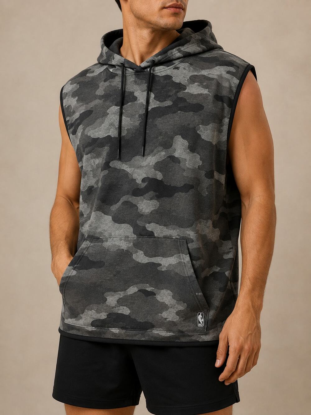 NBA Camo Hoodie Mens 3XL Gray AOP Camouflage Sleeveless Pullover Basketball Vest